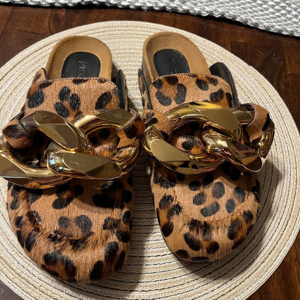 JW Anderson leopard print clog mules chunky gold chain size 41 new condition